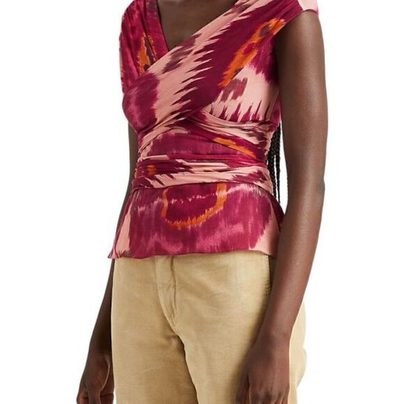 Ralph Lauren Collection Idonia Sleeveless Crisscross Voile Blouse in Multi Ikat - Picture 17 of 17